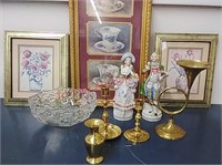 Victorian porcelain figurines, brass & art