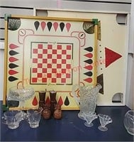 Game Boards, cut glass, cream/sugar, salt/pepper