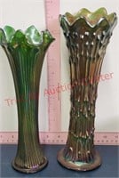 Antique green carnival glass Tree Trunk Vase &