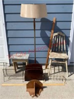 Vintage Wooden Chair, Floor Lamp, 3 Magazine