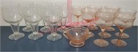 Pink depression glass sugar bowl & 8 sherbet
