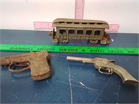 Cast Iron train car & National pistol, HUB PAL