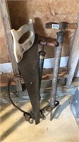 Vintage tire pumps & Saw