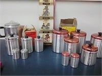 Aluminum Canister Sets, coffee pot & letter