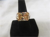 STERLING SILVER ORNATE RING WITH AMBER COLOR