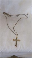 STERLING SILVER JEWELED CROSS NECKLACE 18"