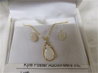 14K GOLD OPAL NECKLACE AND EARRING SET 16"