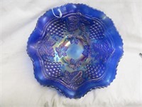 NORTHWOOD BLUE CARNIVAL GLASS GRAPE AND CABLE