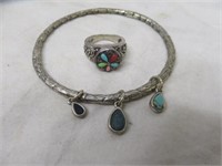 2PC DANGLE STONE BRACELET AND STERLING SILVER