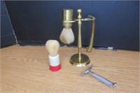 Vintage Brass Shaving Razor Stand & Gem Razor +