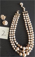 Graduated, 3 strand Pearl Necklace, earrings