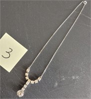 Vintage Rhinestone Necklace, silver chain