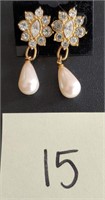 Bridal Rhinestone and Drop Pearl Earrings