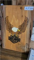 Wood burned Harley on plaque