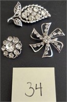 (3) Vintage Rhinestone pins