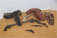 Vintage Clicking Six Shooter, Holster & Toy Guns