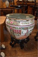 Oriental Fish Bowl or Planter on Stand