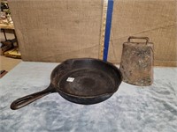 CAST IRON PAN & COW BELL