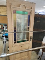 FANCY CARVED DOOR W/ STAINED GLASS WINDOW 80X32