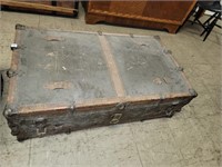 FLAT TOP LEATHER & IRON TRUNK