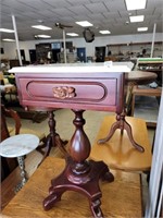 CHERRY SIDE TABLE W/ DRAWER & MARBLE TOP