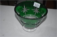 Green Cut to Clear Bowl on Pedestal