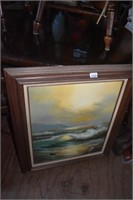 Oil on Canvas Beach Scene Signed