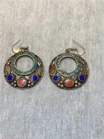 vintage earrings silver with coral stone