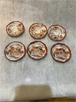6 small vintage chinese dishes, hand painted