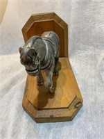 vintage horse made from metals with wood stand