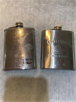 2 vintage metal whiskey flasks