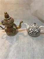 2 vintage copper and glass handmade tea pots