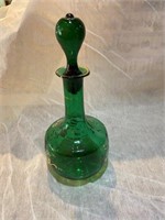 green handpainted glass vase