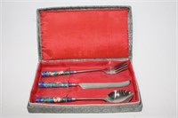 vintage handmade enamel utensil set