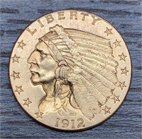 1912 U.S. Indian $2.5 Dollar Gold Coin
