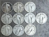 (10) U.S. Standing Liberty Quarters