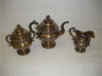 Tea Pot, Cream & Sugar Set - Silver Plate