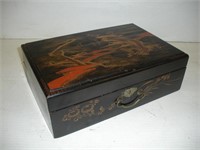 Vintage Black Lacquer Chinese Jewelry Box