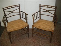 (2) Bamboo Chairs W/Cained Seats