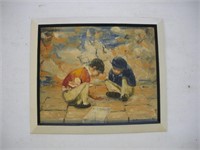 Oil Painting Of Boys Playing Marbles