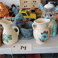 Rabbit Candy Machine & planter, 2 ceramic vases