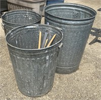 3 - Steel Trash Cans - No Lids