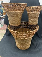 Set of three woven baskets. Big one is 12 inches