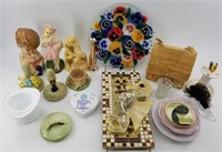 Box lot of toys, figurines, cooking stamps etc.