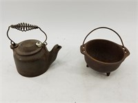 Wagner cast iron kettle and a cast iron miniature