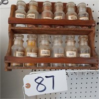 Wood Wall Rack with Spice Bottles