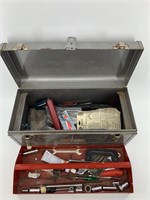 Metal tool box with assorted tools            (3)