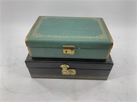 2 Lidded jewelry boxes filled with fashion jewelry