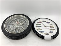 Lot of 2 automotive themed wall clocks in working