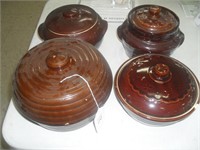 4 POTTERY LIDDED SERVING DISHES